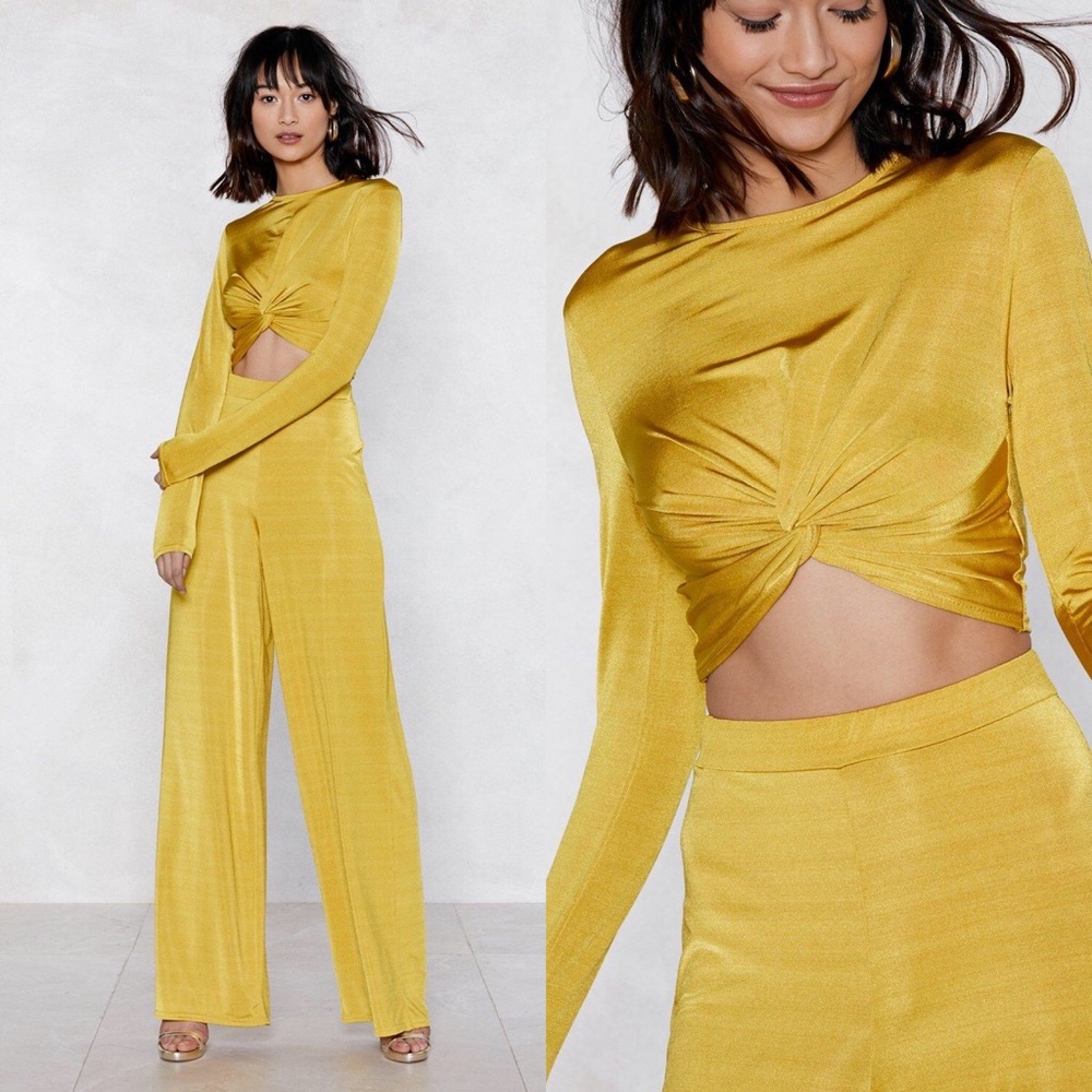 Nasty Gal gold crop and pant suit